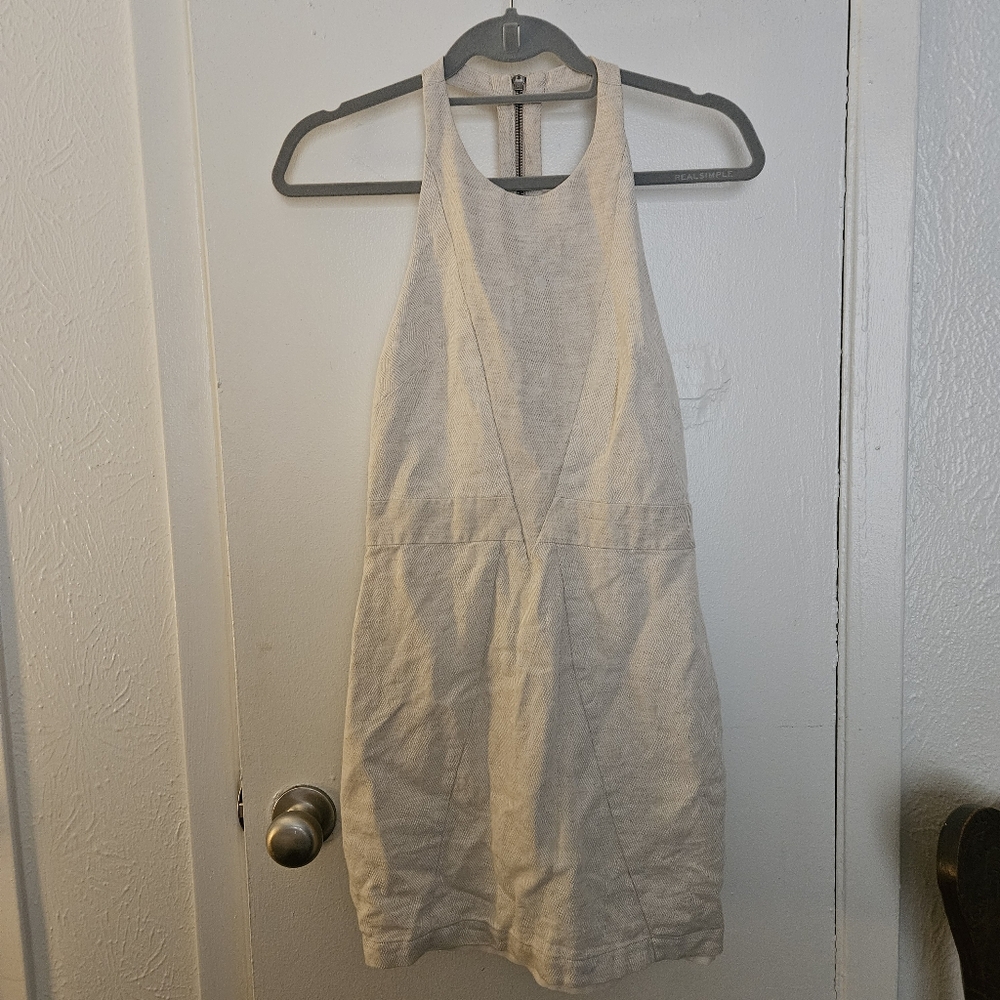 ADDISON Halter Sleeveless Bodycon Aline Dress Linen Cotton Cream Women S EUC